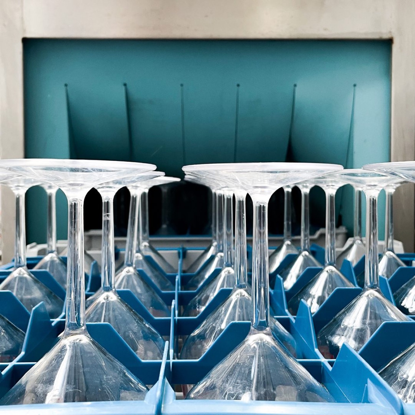 Verres réutilisables Festicup dans le casier de lavage